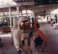 Ruth Bennett McDougal Dorrough and man in space suit; Kennedy Space Center